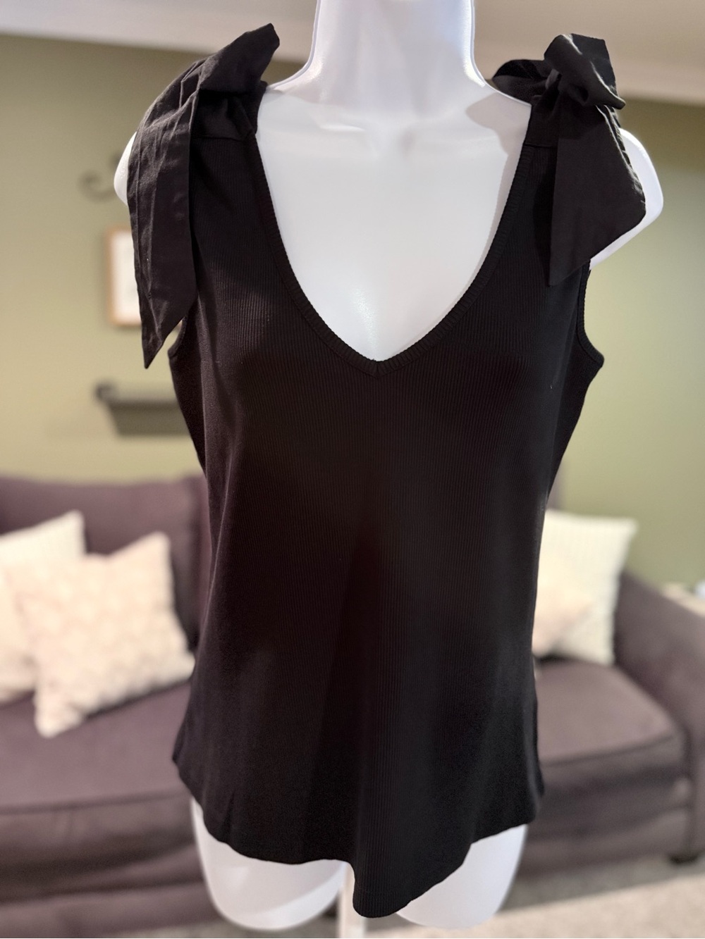 Anthropologie Black Tie-Shoulder V-Neck Tank